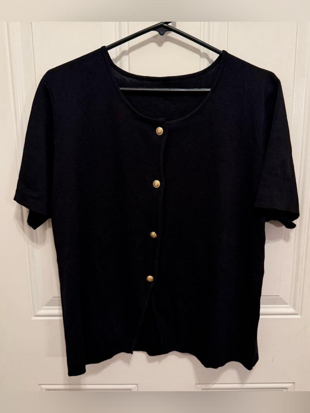 Black Short-Sleeve Button Front Women’s Top